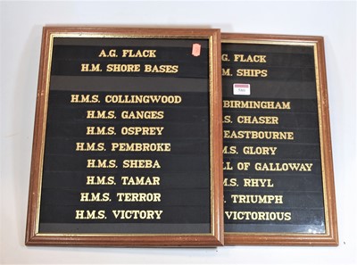 Lot 580 - A collection of framed naval cap tallies to...