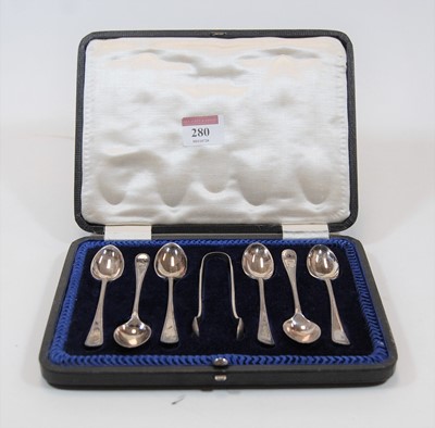 Lot 280 - A cased set of six silver teaspoons and a pair...