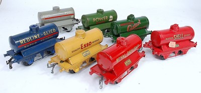 Lot 354 - Seven assorted Hornby pre-war tank wagons:-...