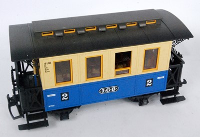 Lot 375 - Three LGB 4-wheel coaches, 2 x red and cream,...
