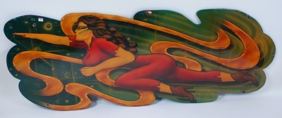 Lot 35 - A wooden and hand painted double sided...