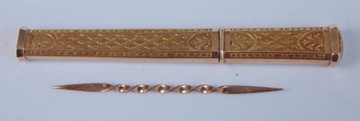 Lot 1280 - A 19th century continental yellow metal needle...