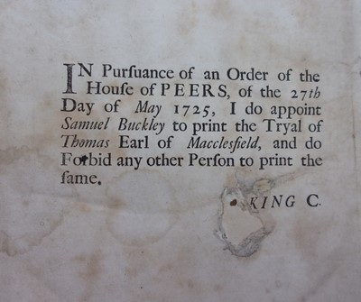 Lot 1019 - The Tryal of Thomas Earl of Macclesfield in...