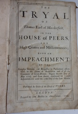 Lot 1019 - The Tryal of Thomas Earl of Macclesfield in...