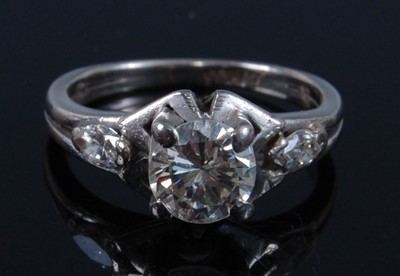 Lot 1257 - A white metal diamond single solitaire ring,...