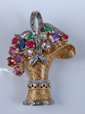 Lot 1256 - A yellow and white metal multi-stone brooch in...