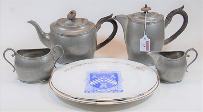 Lot 18 - A 'Manor period' hammered pewter four piece...