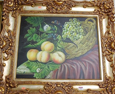 Lot 1012 - Still life with peaches and grapes,...