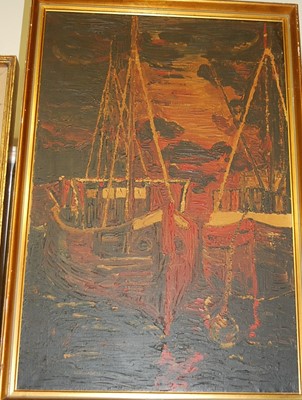 Lot 1021 - Mid-20th century school - Boats in harbour at...