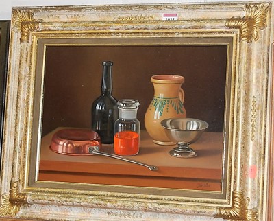 Lot 1035 - Gambar - Still life with copper pan, oil on...
