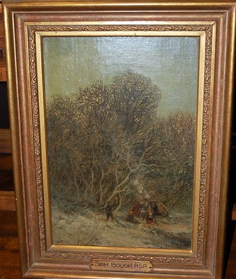 Lot 1038 - Sam Bough RSA - Gypsy encampment in winter,...