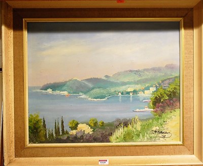 Lot 1048 - P Johnson - coastal scene, oil on canvas,...