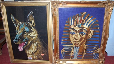 Lot 1065 - Woolwork panel of a German shepherd, 47x32cm,...