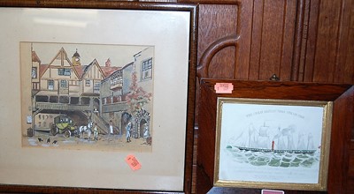 Lot 1067 - English school - courtyard scene, watercolour,...