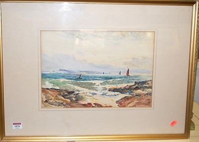 Lot 1076 - H C? Davis - sailing boats off the coastline,...