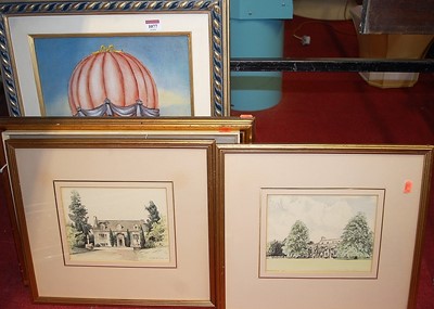 Lot 1077 - Pair of reproduction hot air balloon prints,...