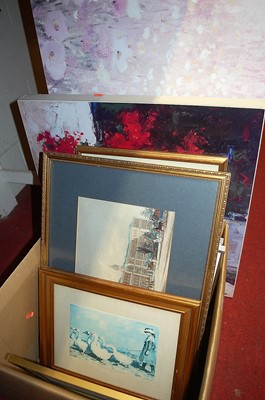 Lot 1086 - A box of assorted pictures and prints to...