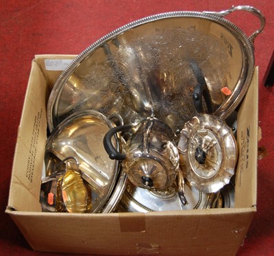 Lot 235 - A box of miscellaneous silver plate, to...