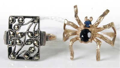 Lot 307 - A 9ct gold and silver marcasite set tablet...