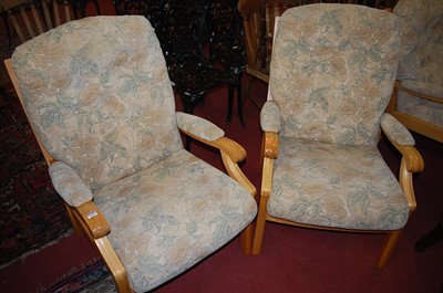 Lot 1285 - A contemporary ash framed and floral cushioned...