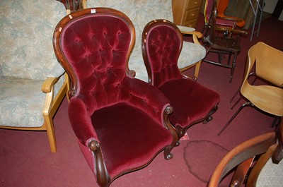 Lot 1287 - A pair of mid-Victorian mahogany framed ladies...