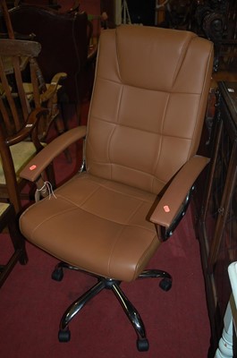 Lot 1294 - A contemporary chrome and tan leather...