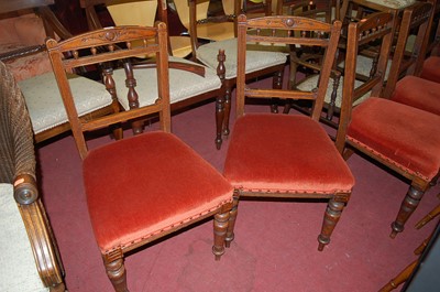 Lot 1295 - A set of six late Victorian oak dining chairs,...
