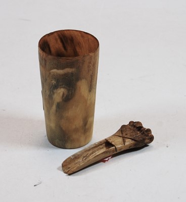 Lot 386 - A plain horn beaker; together with a carved...