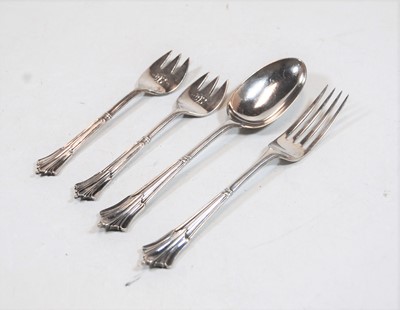 Lot 410 - A George V silver dessert fork and spoon;...
