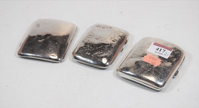 Lot 417 - A silver and engraved pocket cigarette case;...