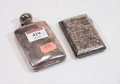Lot 419 - A plain silver pocket hip flask (splitting at...