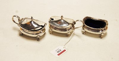 Lot 430 - Three silver cruets, comprising boat-shaped...