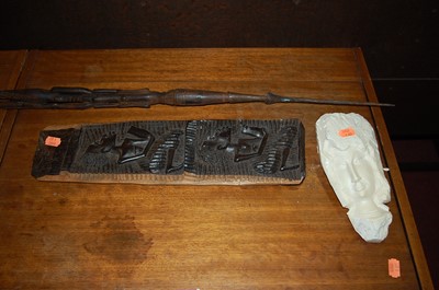 Lot 1358 - An African carved wood and metal mounted spear;...