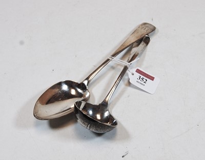 Lot 352 - A George III silver serving spoon together...