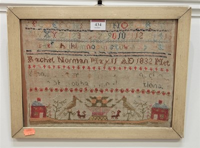 Lot 434 - A William IV pictorial and verse sampler...