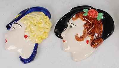 Lot 22 - Two Moorland glazed ceramic wall masks , each...