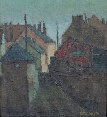Lot 226 - Peter Reid - Houses, palette knife oil on...