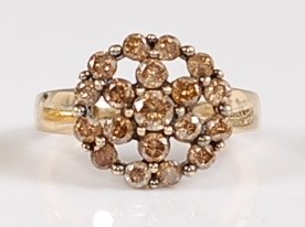 Lot 1271 - A 9ct yellow gold diamond circular cluster...