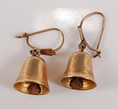 Lot 2636 - A pair of 9ct yellow gold drop earrings, in...