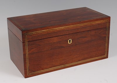 Lot 1307 - A Regency rosewood and brass strung tea caddy,...