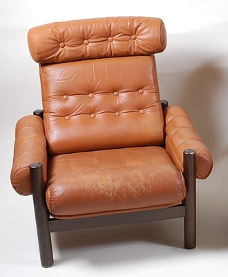 Lot 339 - A 1970s Danish turned hardwood framed and tan...