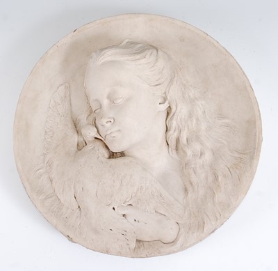 Lot 1324 - A marble wall plaque, of circular form, relief...