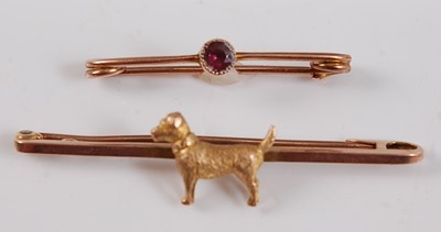 Lot 2651 - Two yellow metal bar brooches, one in the form...
