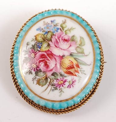 Lot 2669 - A yellow metal mounted painted porcelain...
