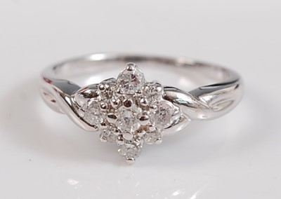 Lot 2513 - A white metal diamond marquise shaped cluster...