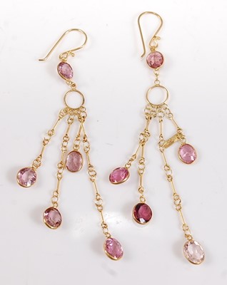 Lot 2525 - A pair of yellow metal multi-strand tourmaline...