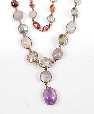 Lot 2533 - A yellow metal two row multi-stone necklace,...