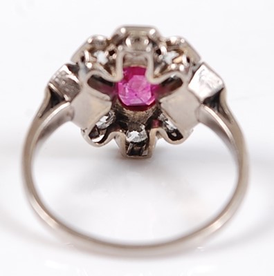 Lot 2535 - A white metal, ruby and diamond Art Deco style...