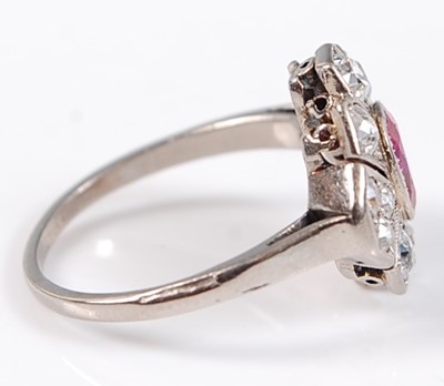 Lot 2535 - A white metal, ruby and diamond Art Deco style...
