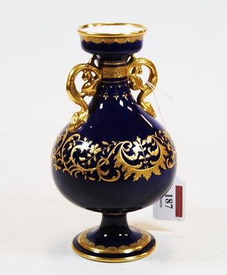 Lot 187 - A Mintons porcelain twin handled pedestal vase,...